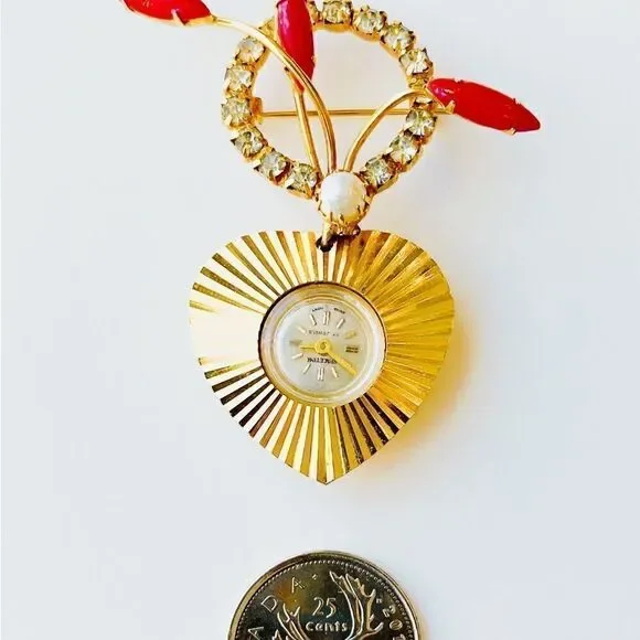 Vintage Rhinestone Brooch Pin With Watch Pendant​ - Picture 7 of 14